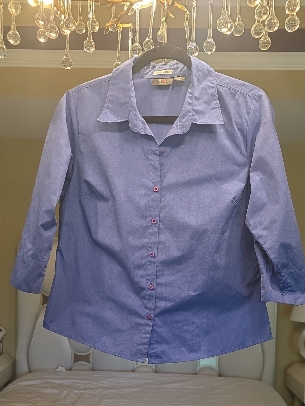 A.L.C. Ligth Navy Button Front Shirt Wrinkle Free Fabric Size L Petite